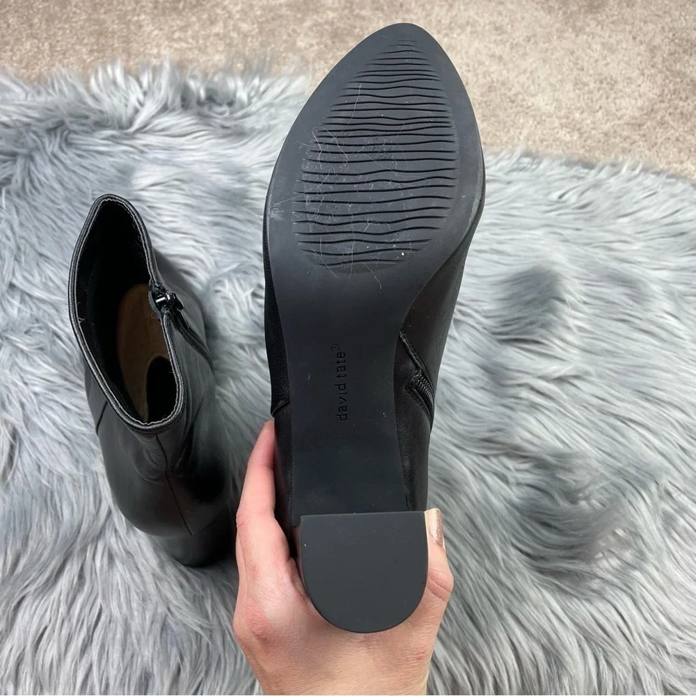 David Tate Alison Black Leather Almond Toe Heeled Booties